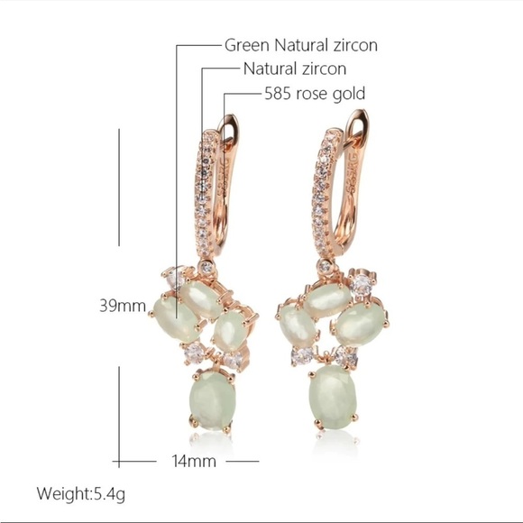 Rose Gold Plated Green Zircon Flower Drop Earrings - Picture 4 of 7